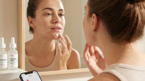 امرأة تهتم ببشرتها خلال فترات التقلبات الهرمونية لضمان الصفاء والنضارة